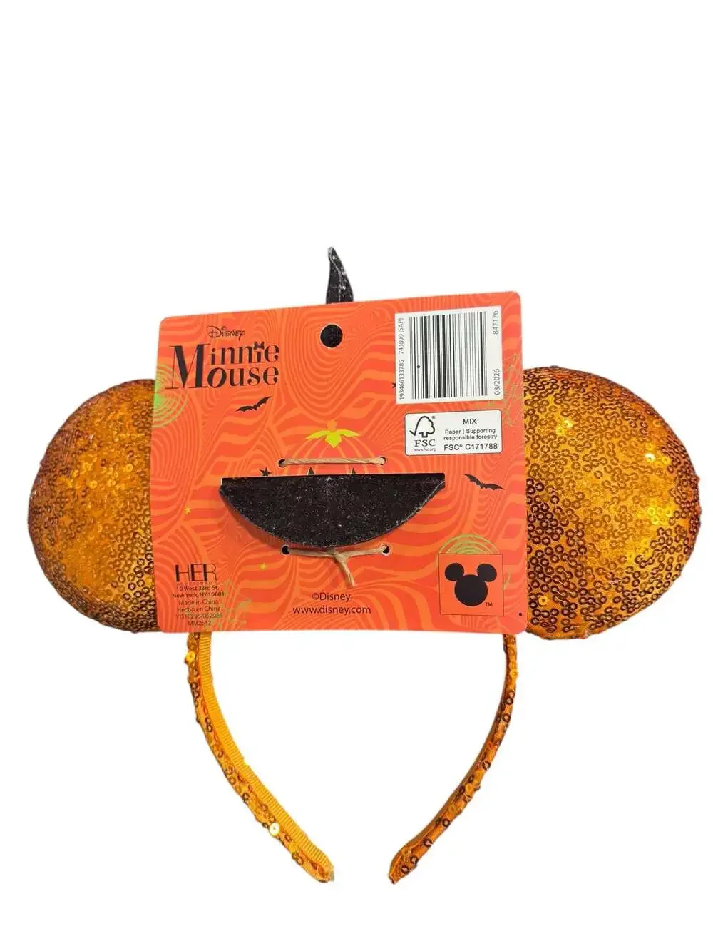 Disney Minnie Mouse Halloween Orange Sequin Witch Hat Headband